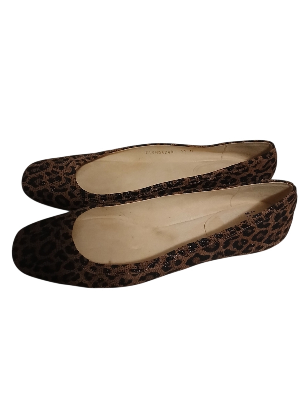 Stuart Weitzman | Square Toe Leopard Print Pebbled Ballet Flats Size 11N - Picture 3 of 13